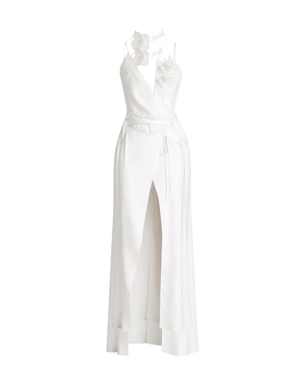David Koma White Floral-Aplique Wrap Dress