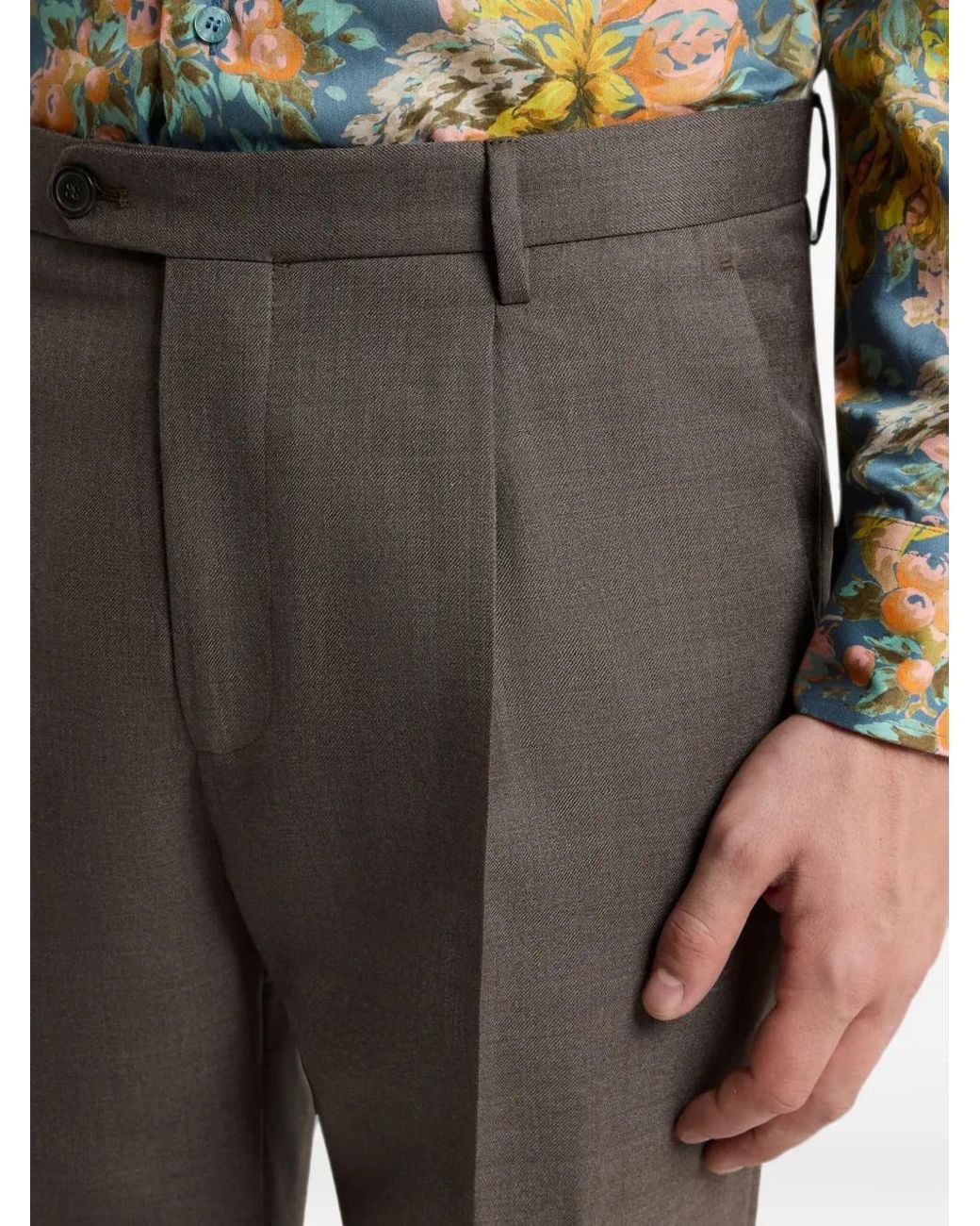 Etro Gray Pantalon En Flanelle De Laine À Pli for men