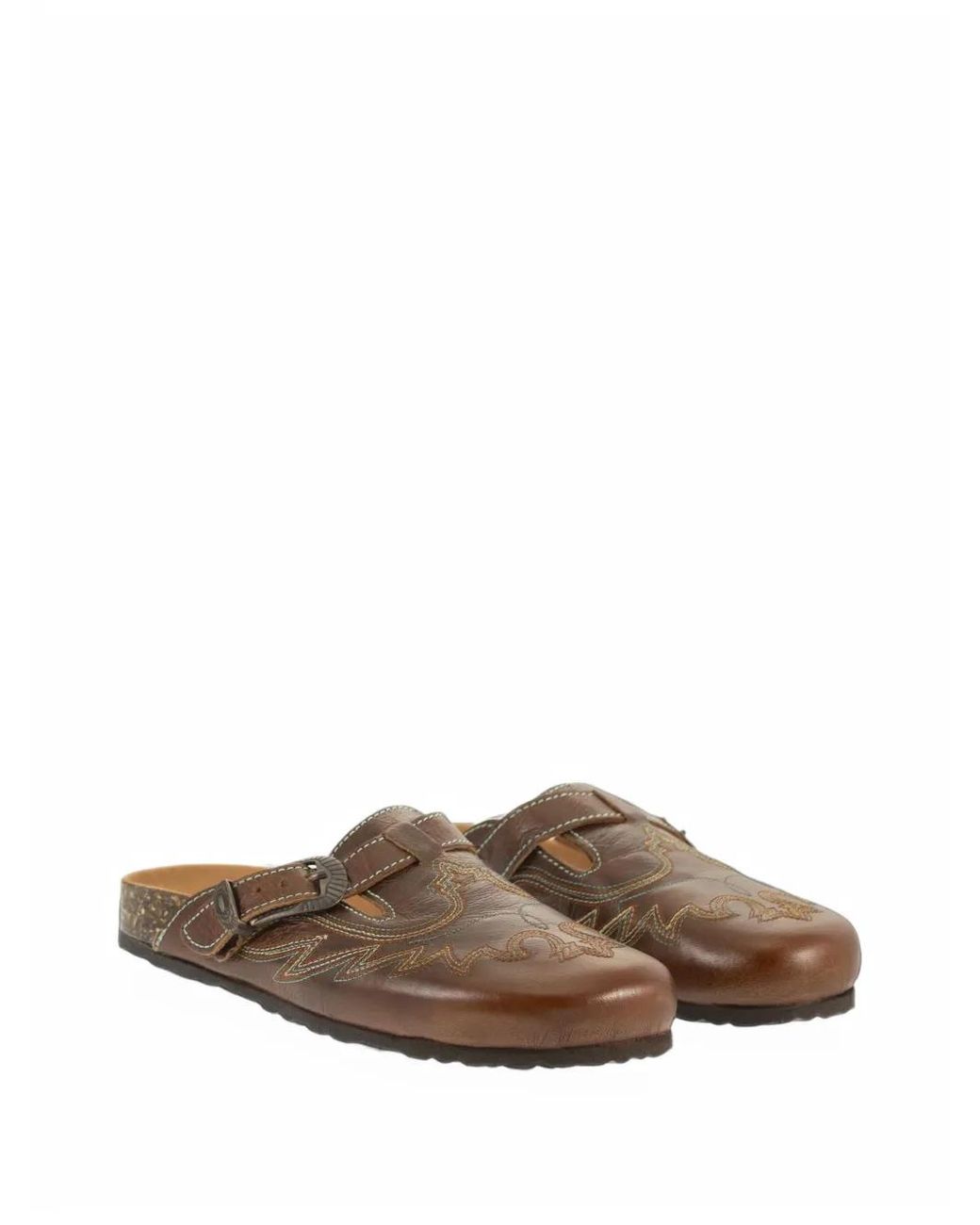 Mexicana Brown Mules Bahia Rust En Cuir À Broderies