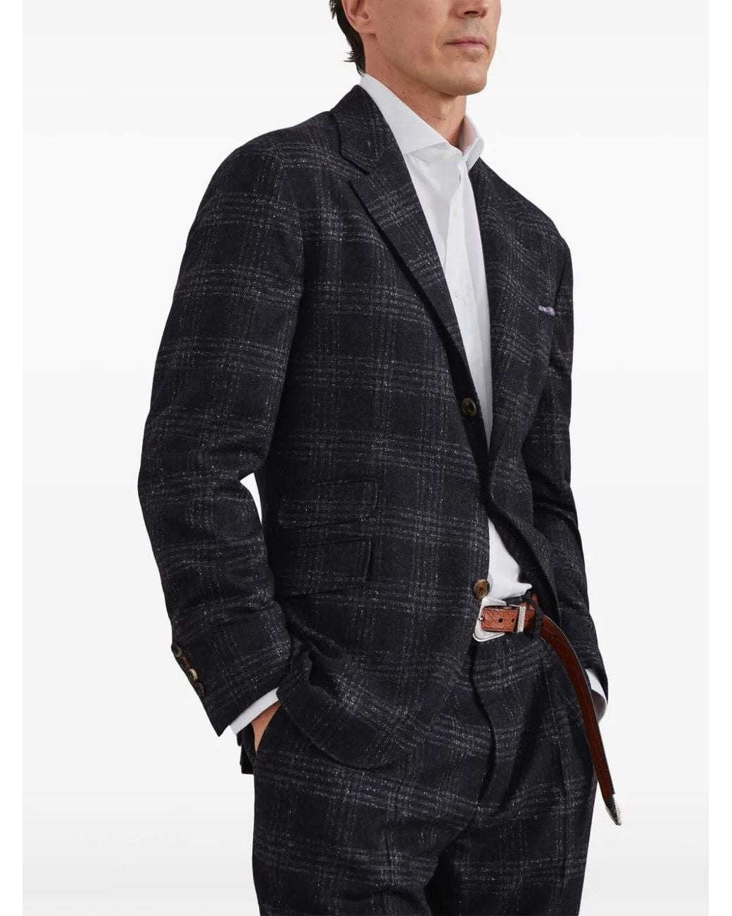 Brunello Cucinelli Blue Check-Pattern Jacket for men