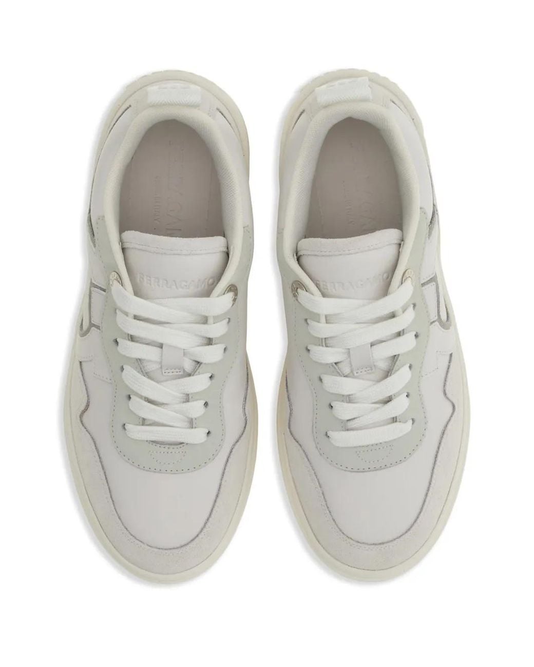 Ferragamo White Gancini Leather Sneakers