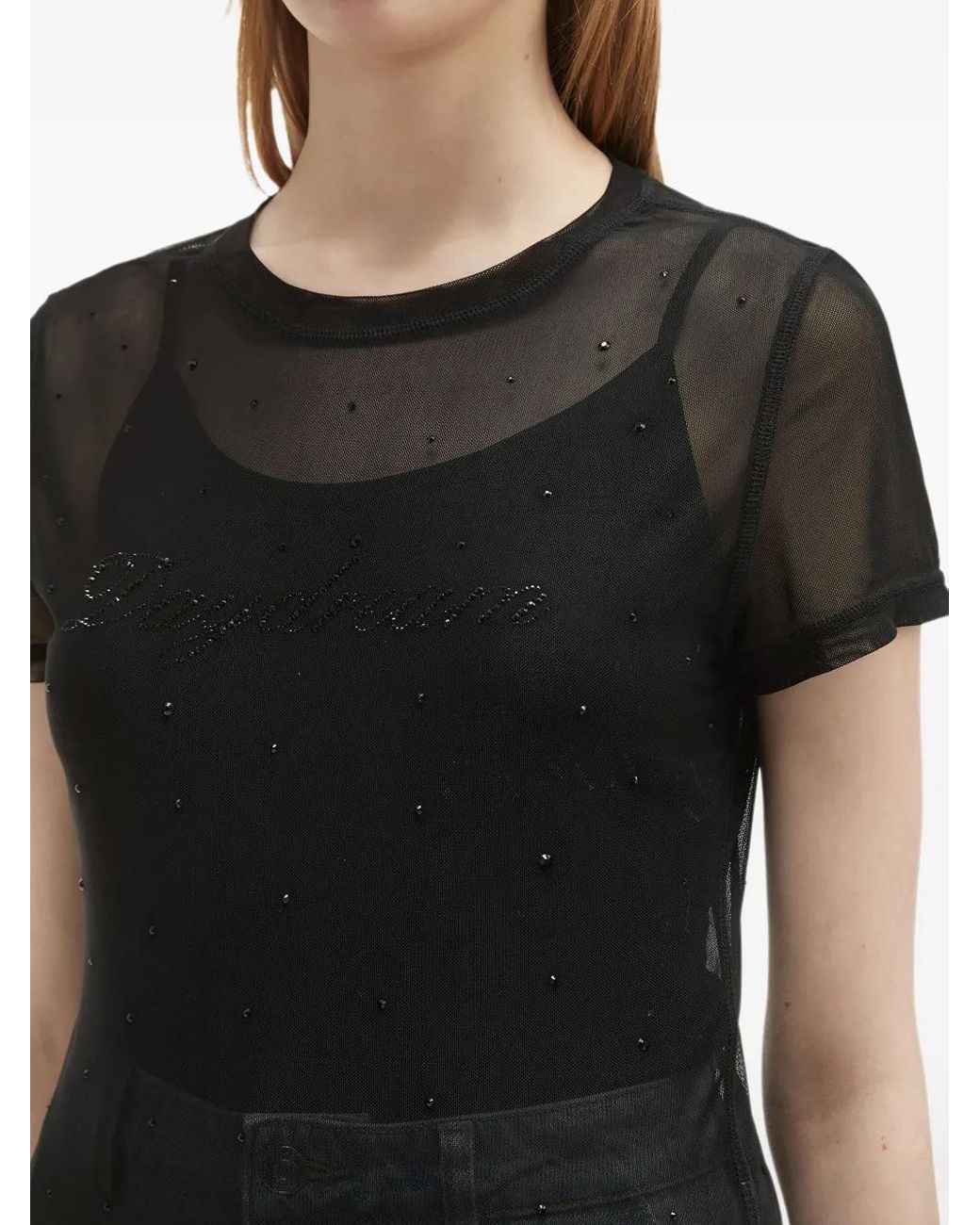 B+ AB Black Rhinestone-Embellished T-Shirt