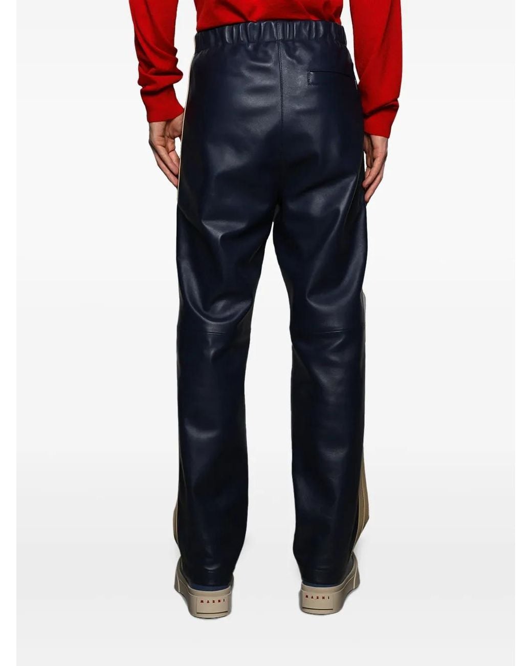 Marni Blue Side-Stripe Leather Trousers for men