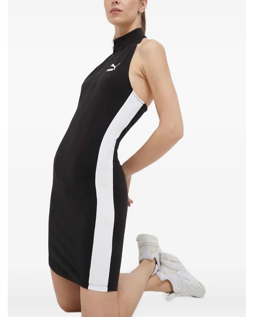 PUMA Black T7 Side-Stripe Zip-Up Mini Dress