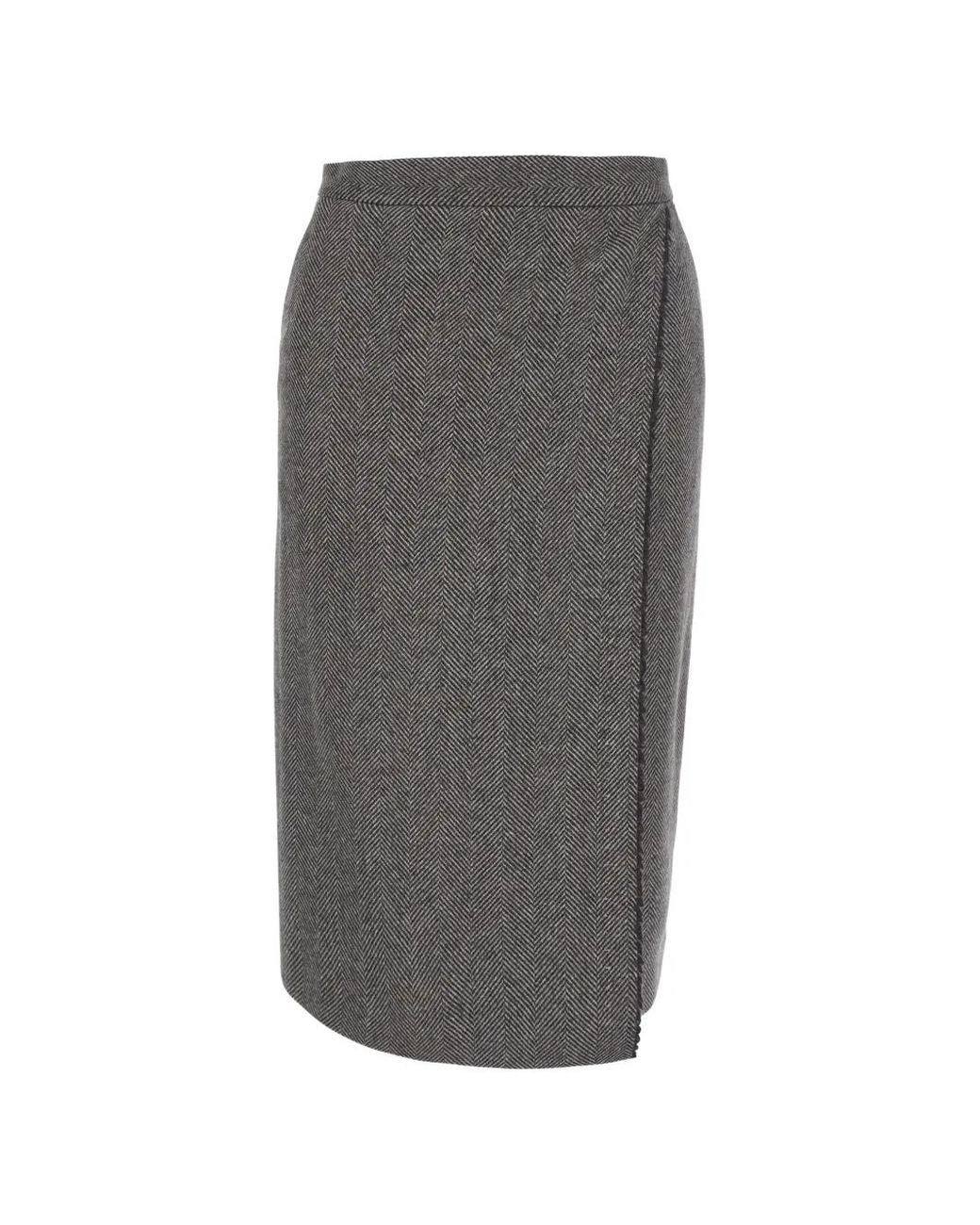 Antonelli Gray Svevia Herringbone-Pattern Wrap Midi Skirt