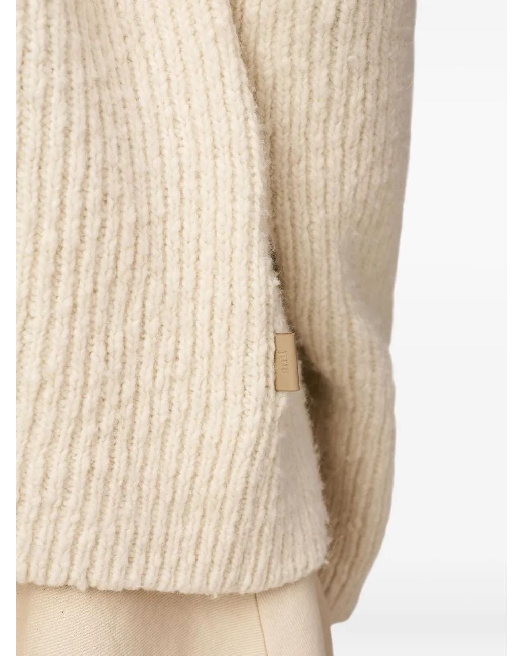 AMI Natural Funnel-Neck Wool Sweater