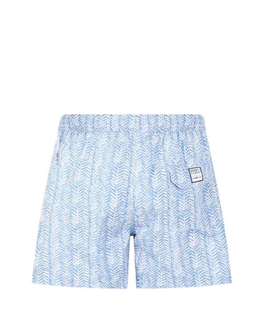 Fedeli Blue Patterned Drawstring Swim Shorts for men
