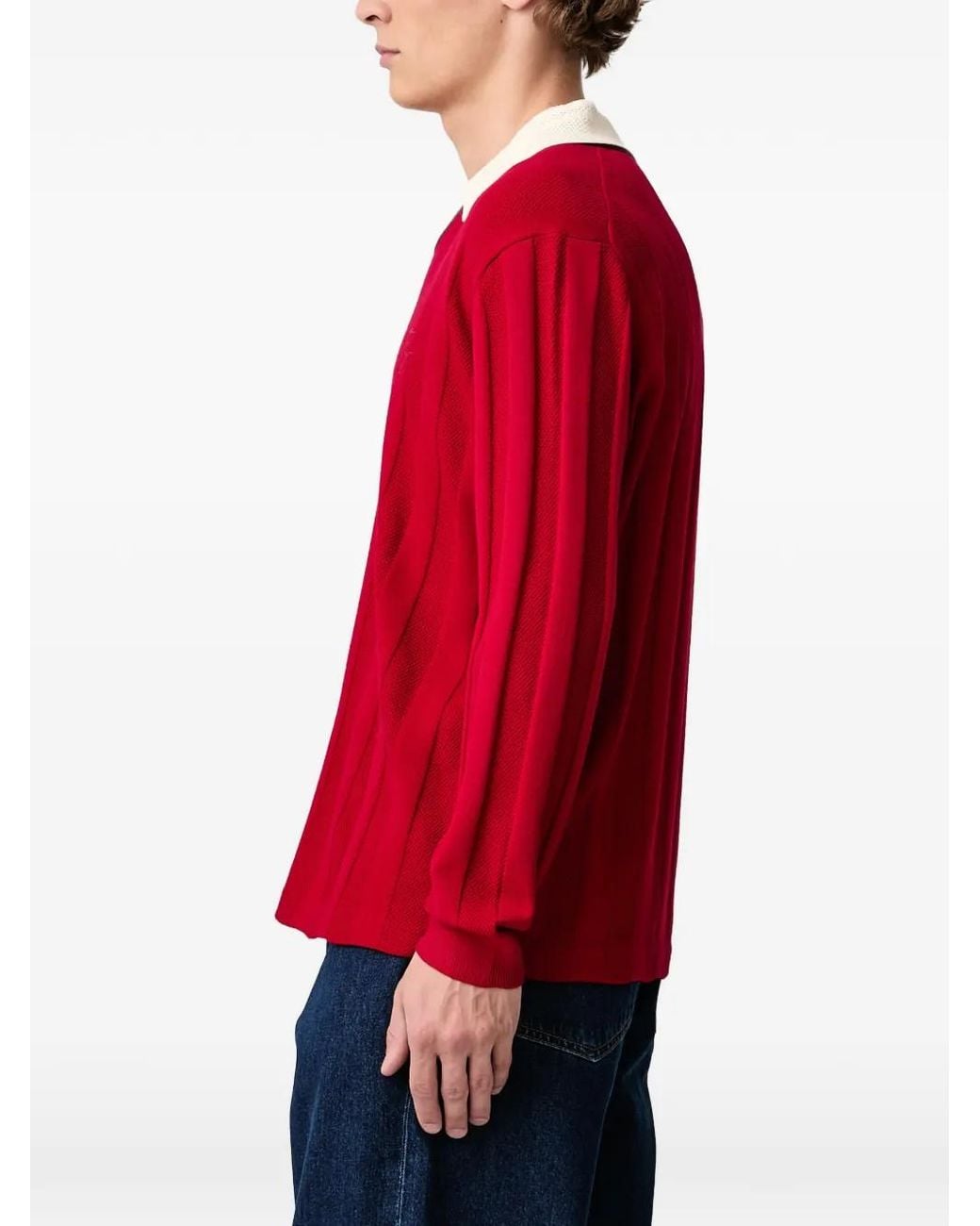 Filling Pieces Red Polo-Collar Long-Sleeved T-Shirt for men