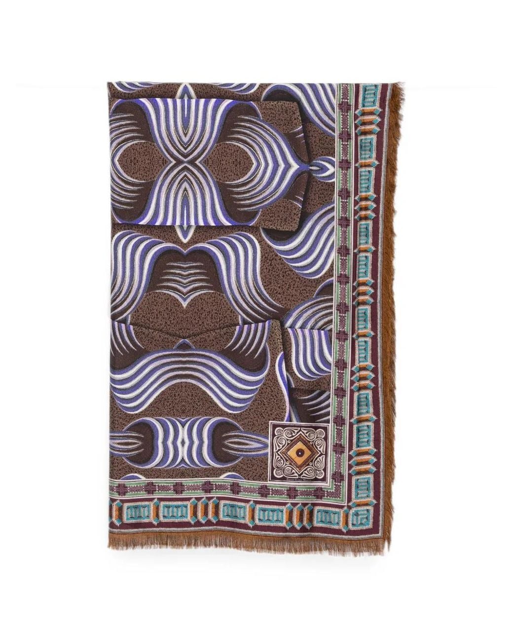 Pierre Louis Mascia Gray Abstract-Print Frayed-Edge Scarf