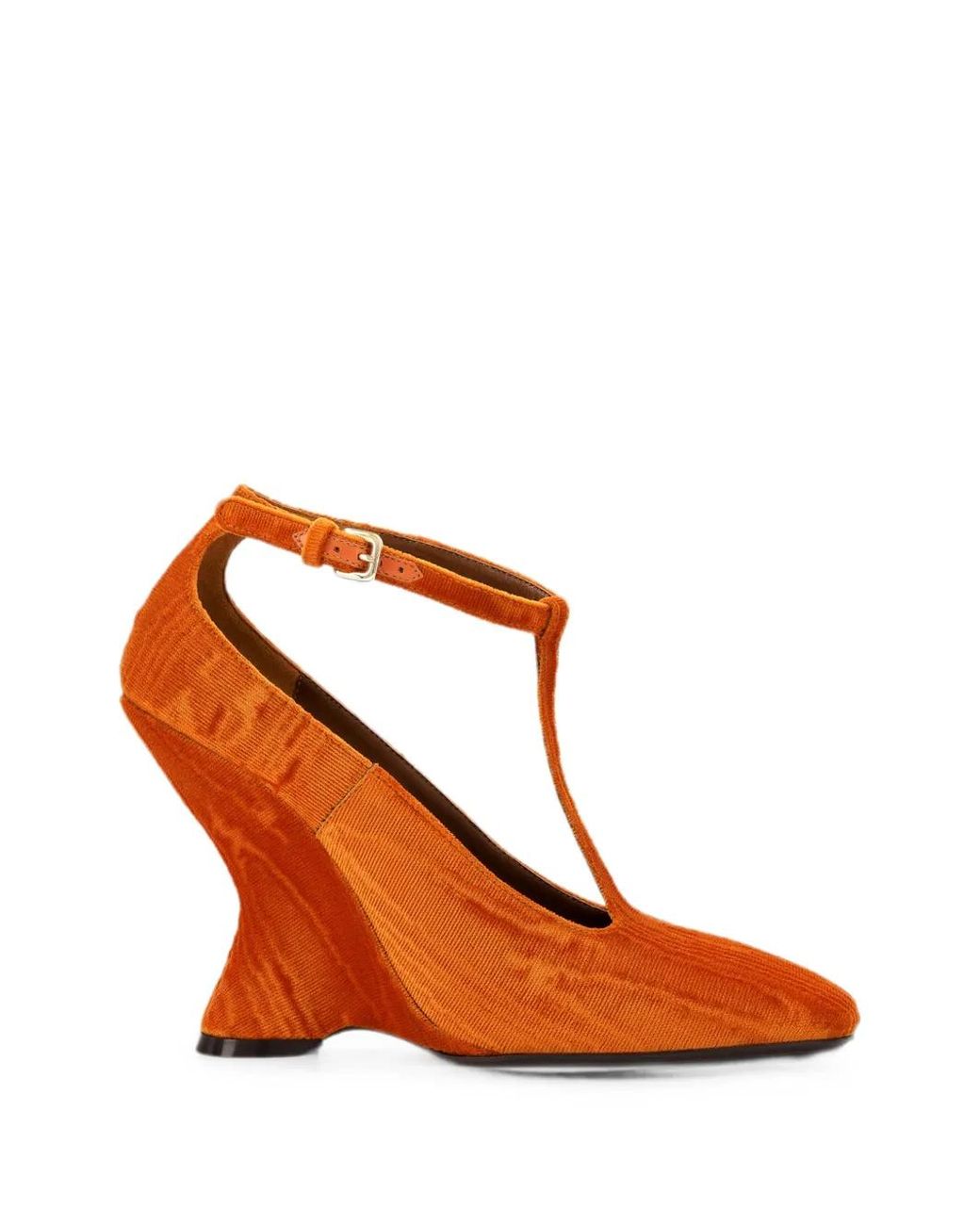 Dries Van Noten Orange Velvet Wedge Pumps