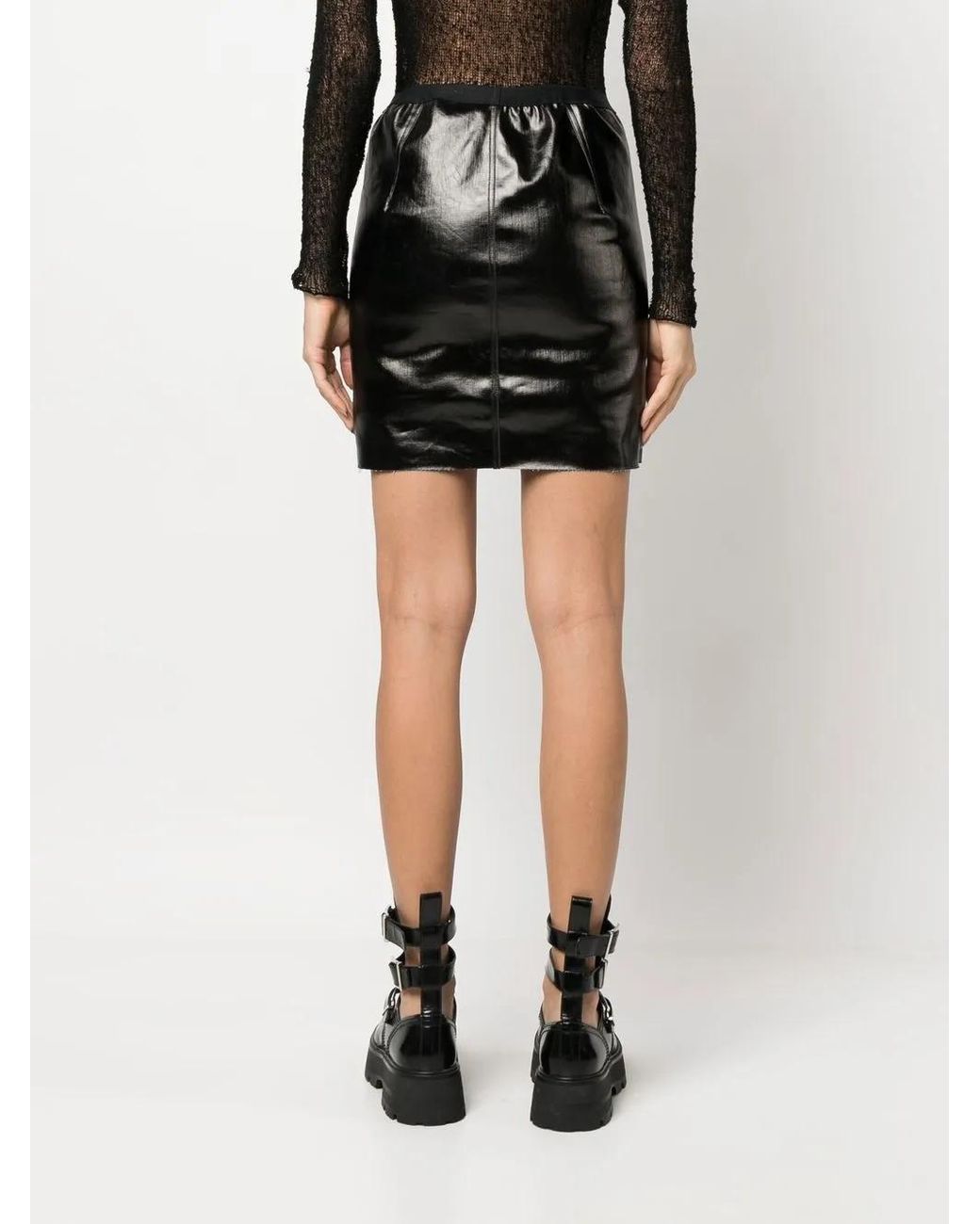 Rick Owens Black Glossy-Finish Short Skirt