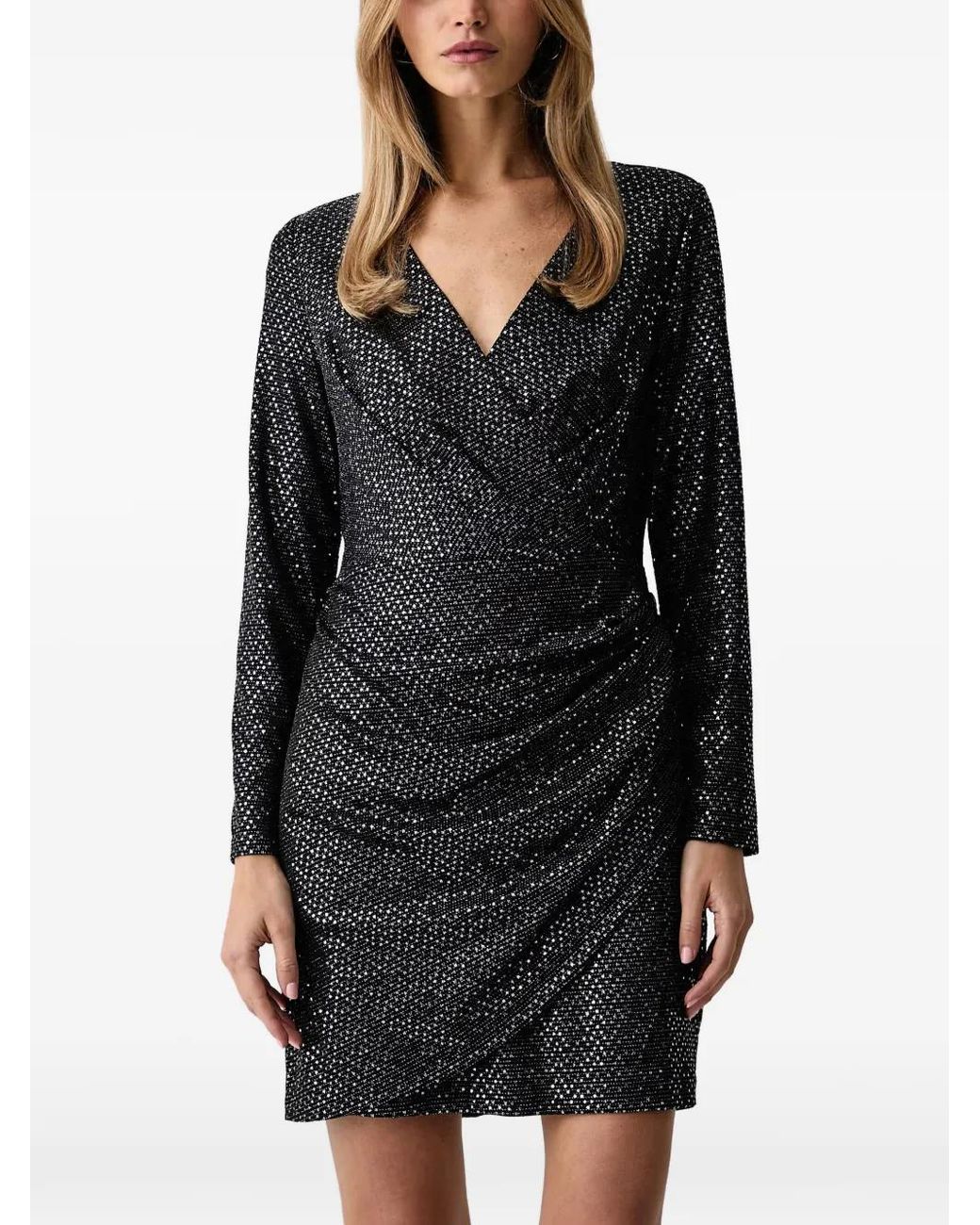 DKNY Black Sequin-Embellished Ruched Mini Dress