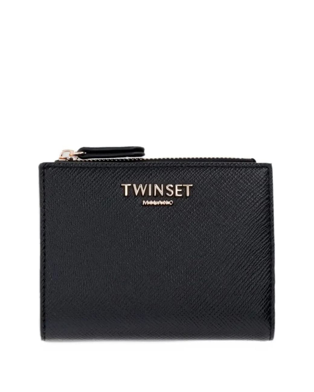 Twinset Black Logo-Lettering Cross-Grain Wallet