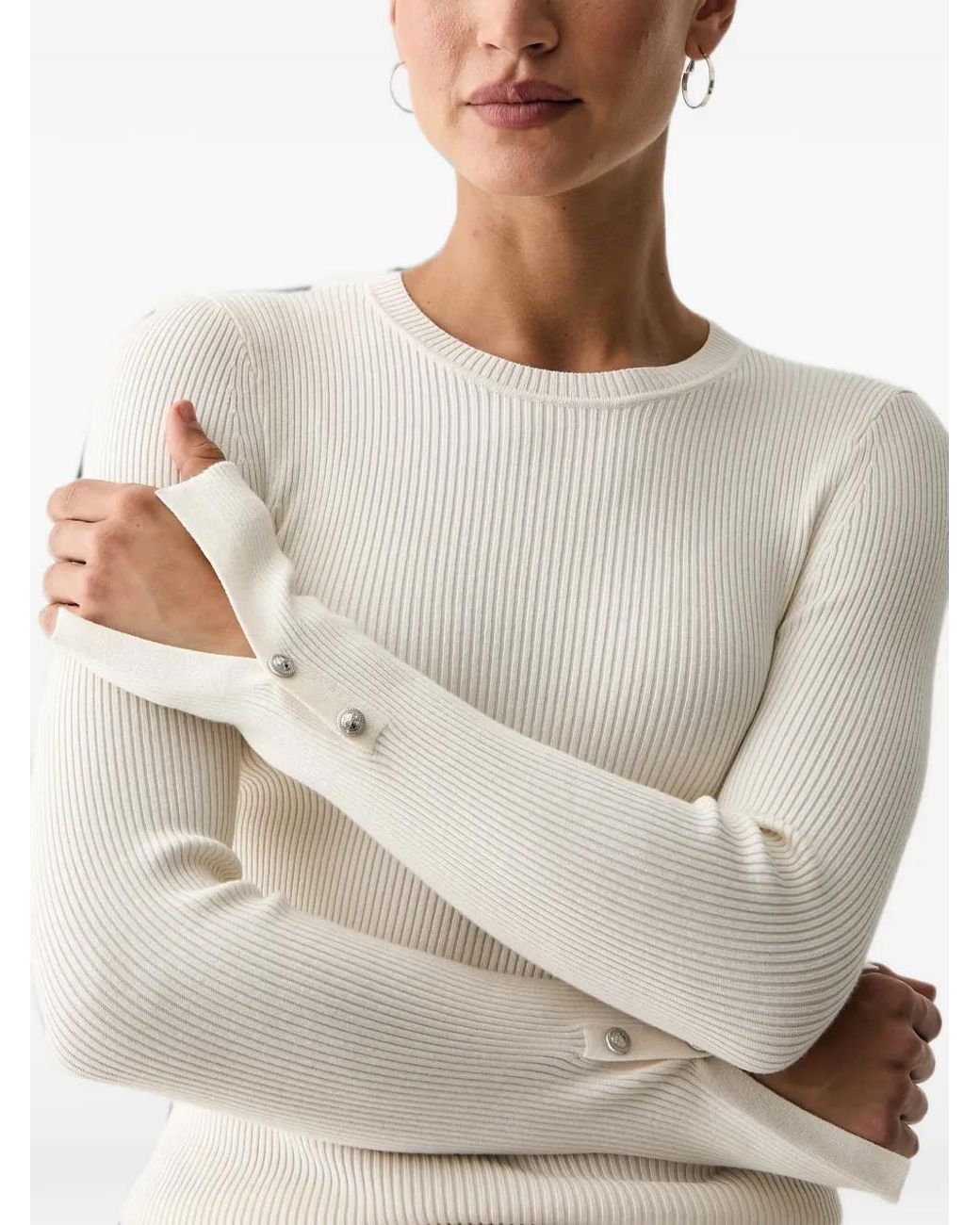 Guess Natural Ellie Ribbed Button-Cuff Sweater