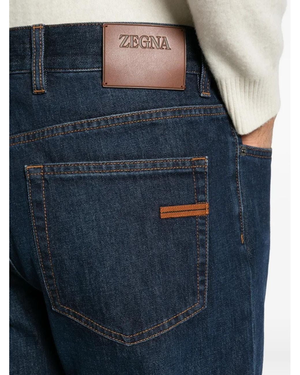 Zegna Blue Logo-Patch Straight-Leg Jeans for men