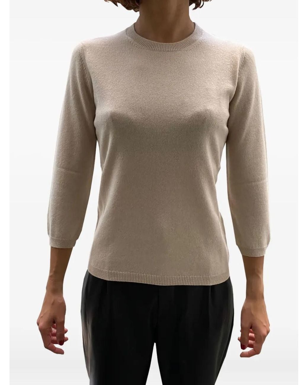 LA ROSE Natural Three Quarter-Sleeve Sweater