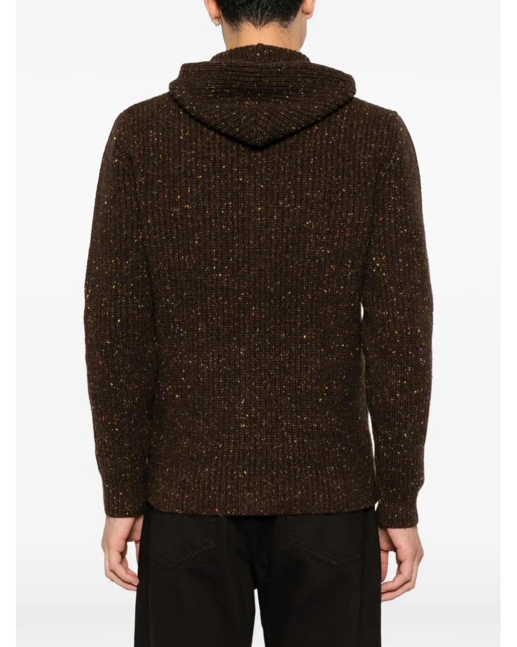 Eleventy Brown Zip-Up Ribbed-Knit Hoodie for men