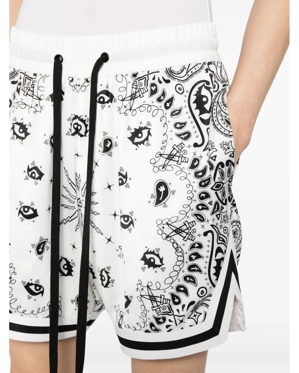 Haculla White Paisley-Print Drawstring Track Shorts for men