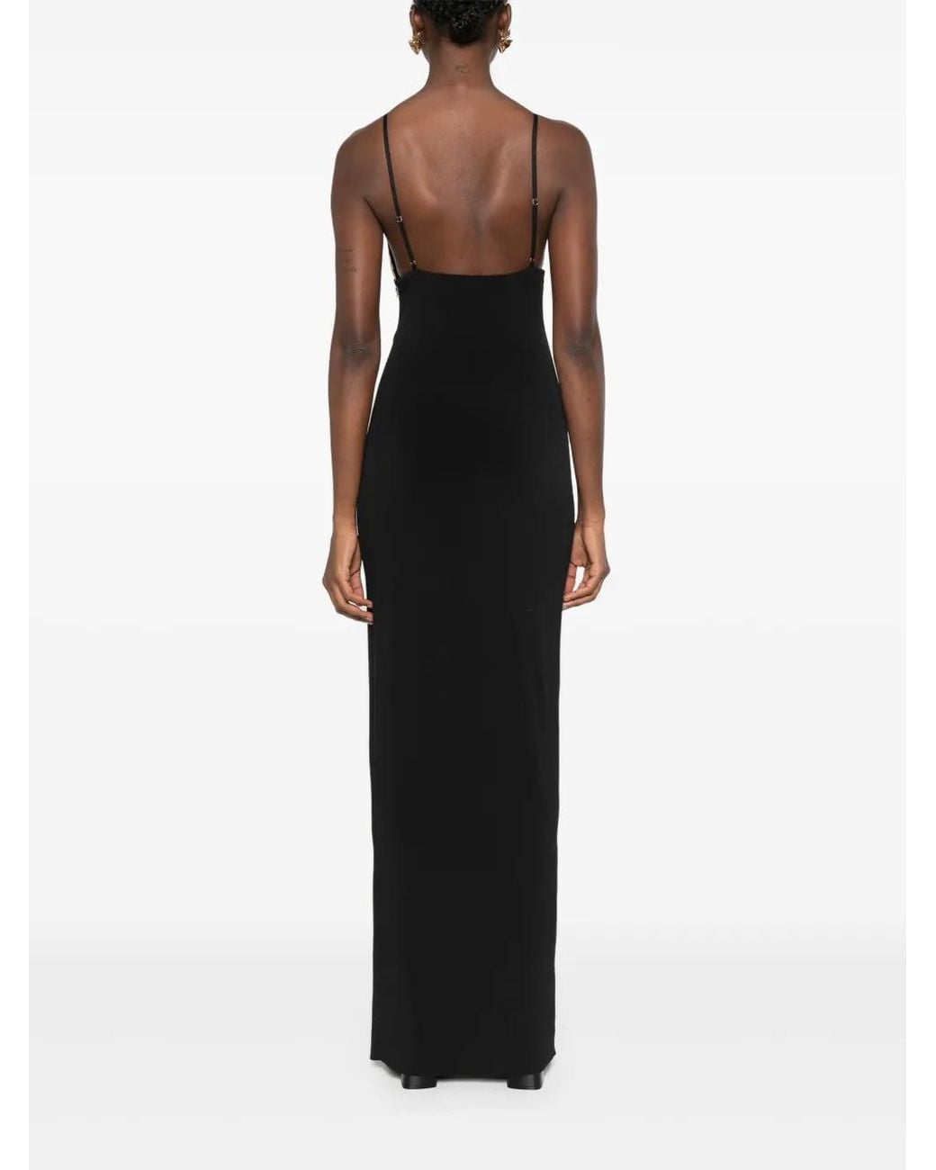 Nissa Black Fringe-Detail Maxi Dress
