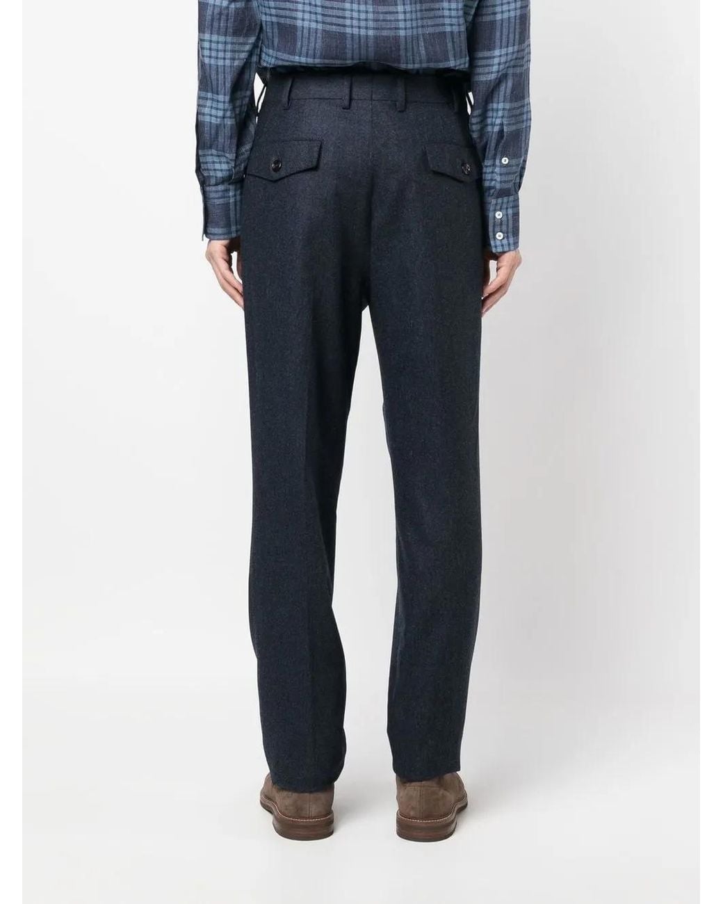 Brunello Cucinelli Blue Pleat-Detail Tailored Trousers for men