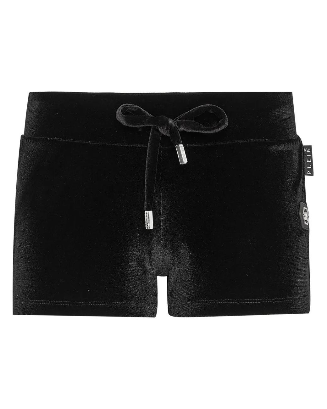 Philipp Plein Black Gothic Plein-Print Velvet Shorts