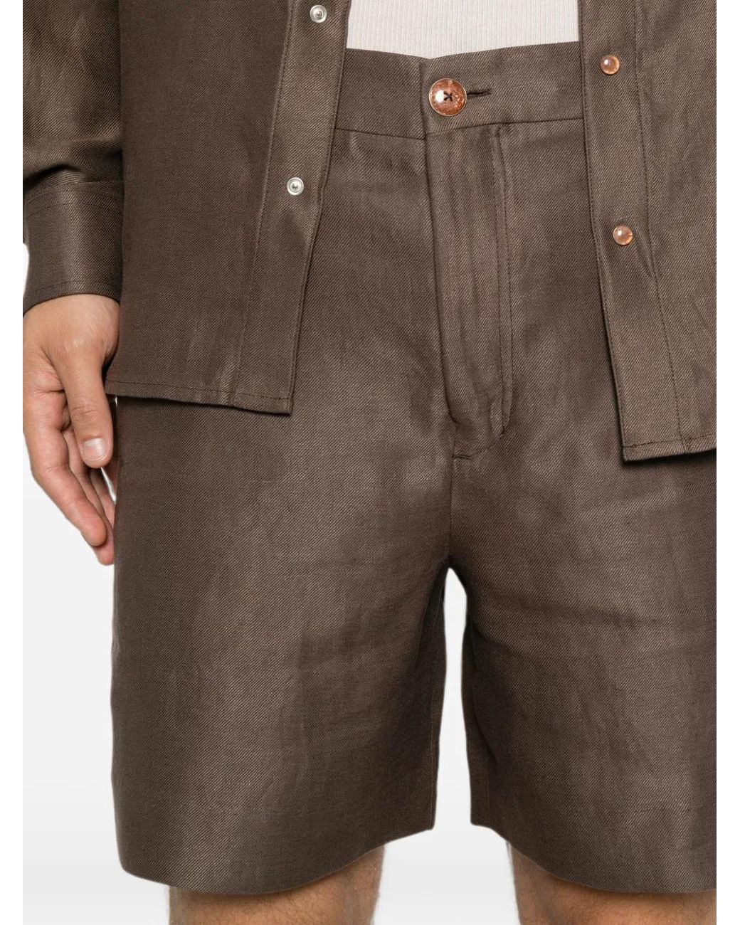 GOD'S TRUE LINEN Brown Cocoa Side-Buckle Shorts for men