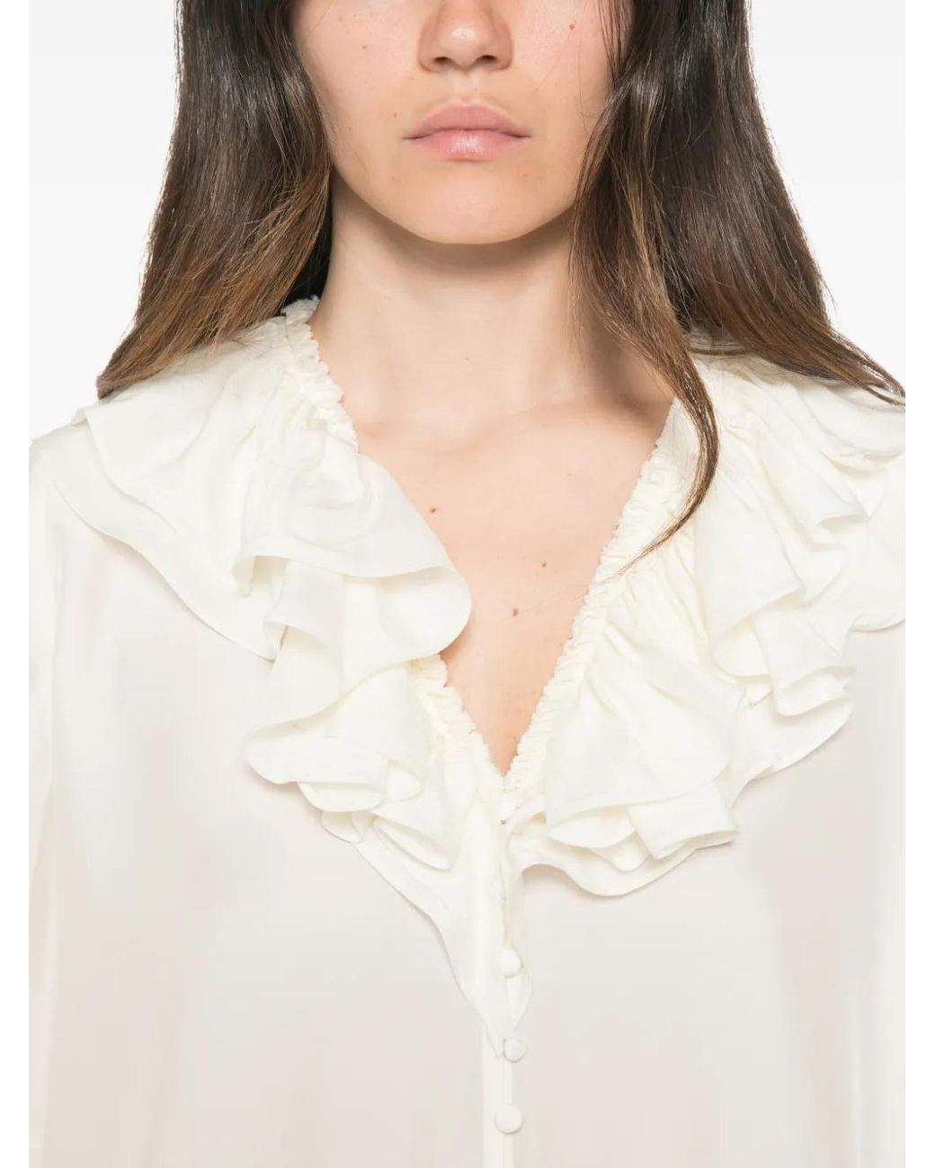 Ganni White Ruffled Tiered Blouse