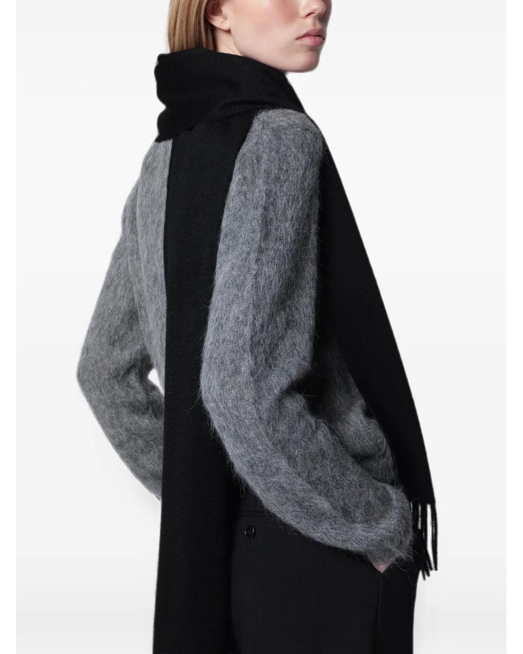 Max Mara Black Fringe-Trimmed Cashmere Scarf