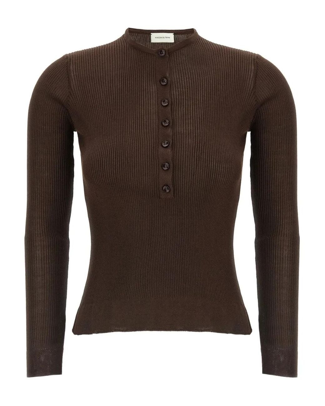 Magda Butrym Brown Ribbed Silk Sweater