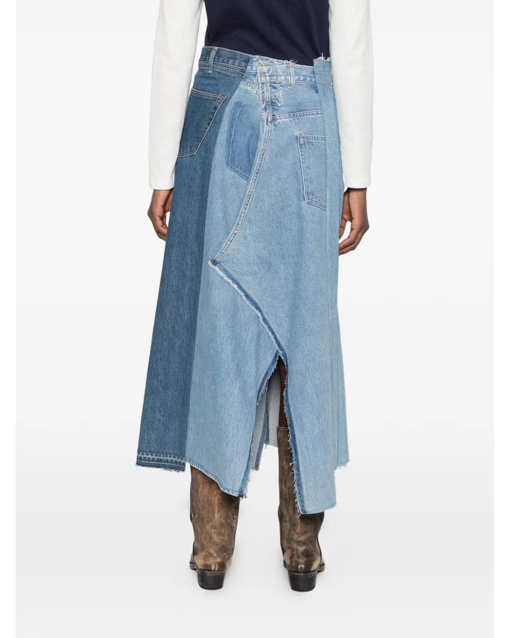 Kuro Blue Patchwork Deconstructed Skirt