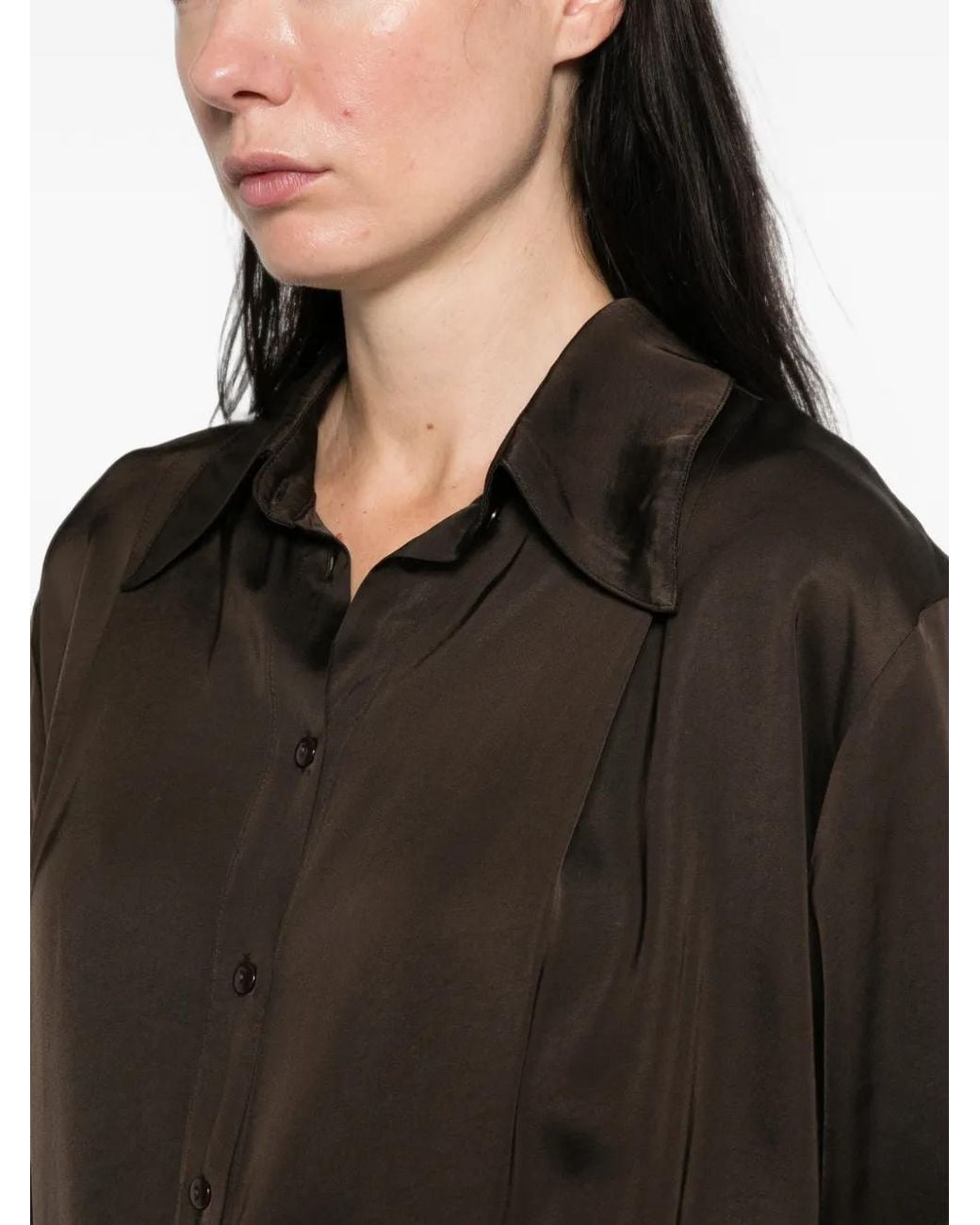Dixie Brown Satin-Finish Button-Up Shirt