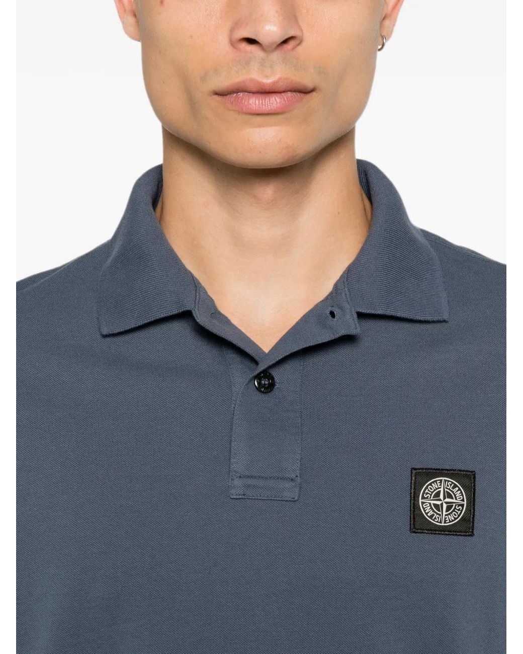 Stone Island Blue Polo Cintré À Patch Logo En Coton for men