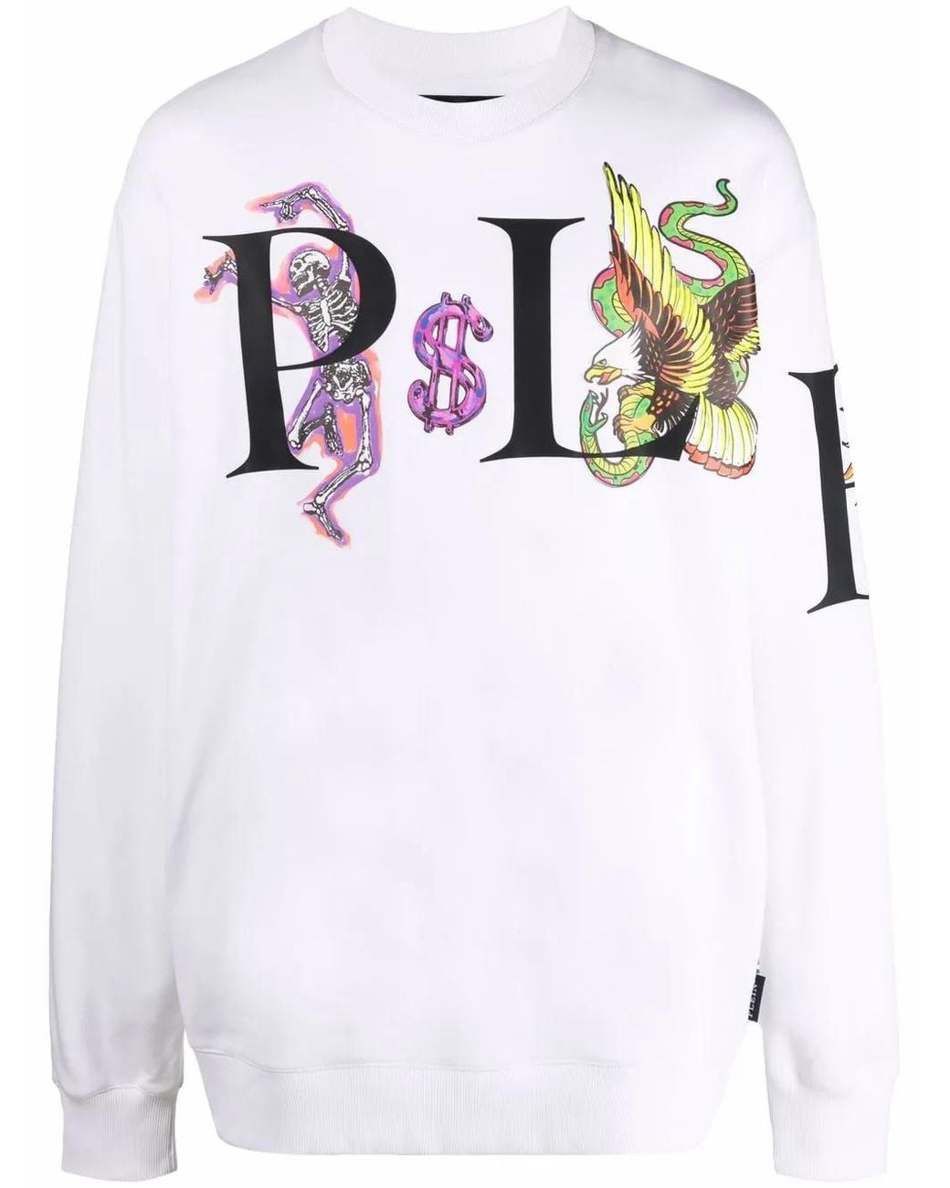 Philipp Plein White Graphic-Print Cotton Sweatshirt for men