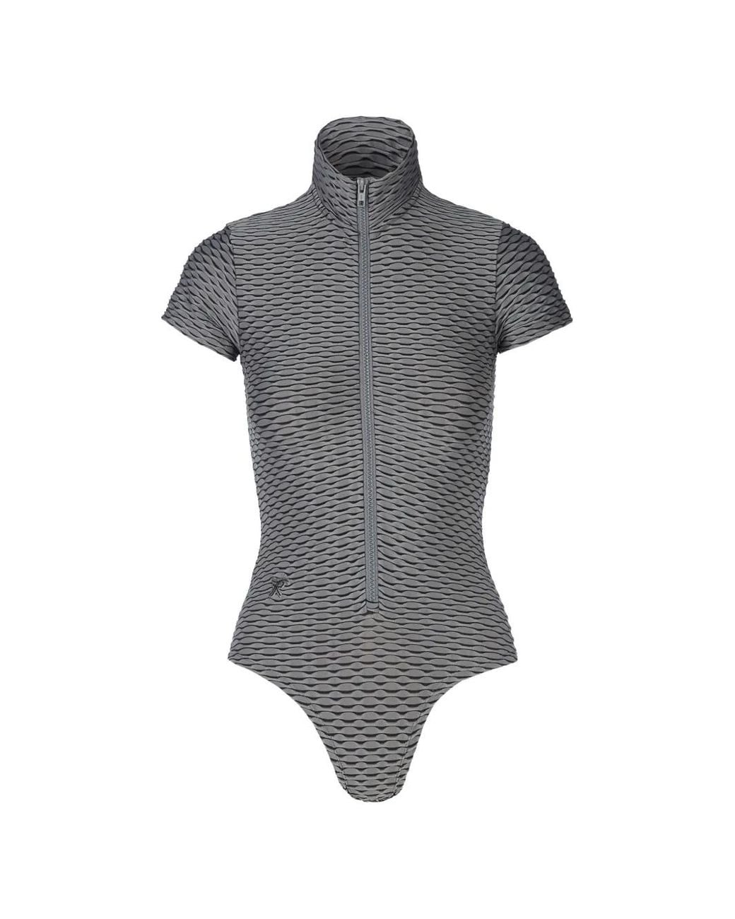 Tessitura Body Couture Gray 3D-Textured Zip-Up Bodysuit