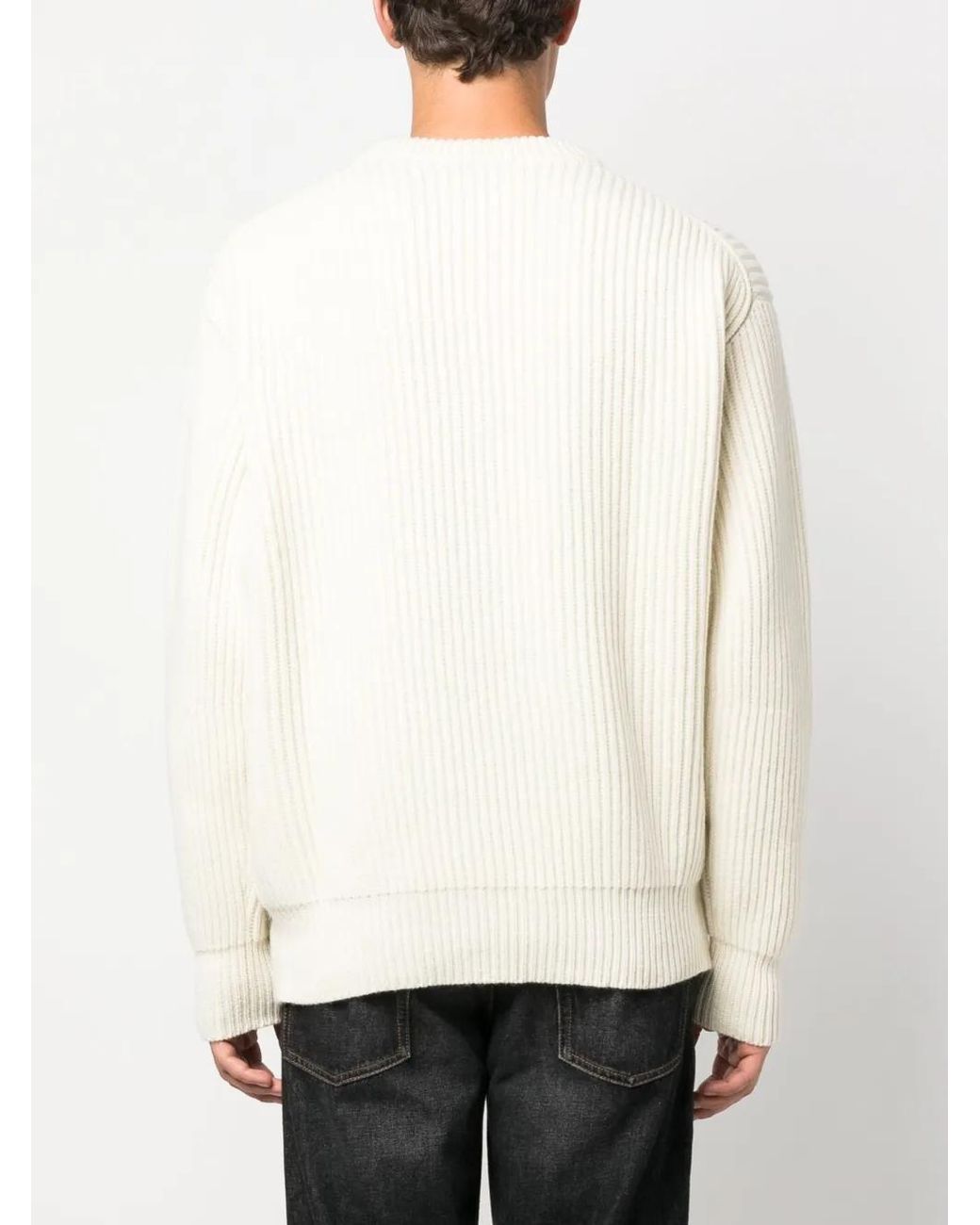 Jil Sander White Waffle-Knit Side-Slits Jumper for men