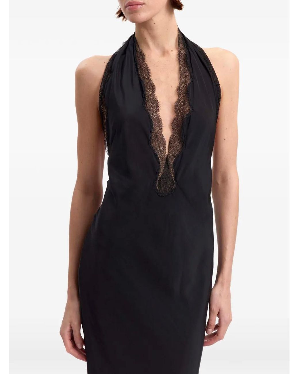 16Arlington Black Robe Longue Malena Bordée De Dentelle