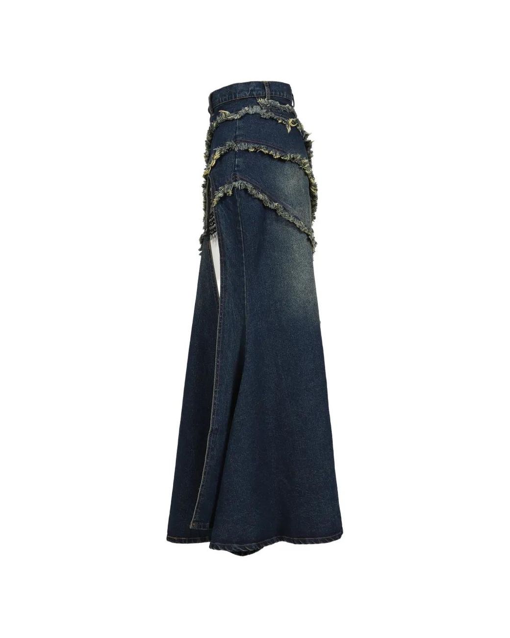 VIVAMUS Blue Long Frayed Tiered Skirt