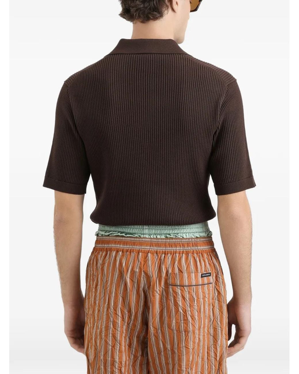 Dolce & Gabbana Brown Ribbed Polo Shirt for men