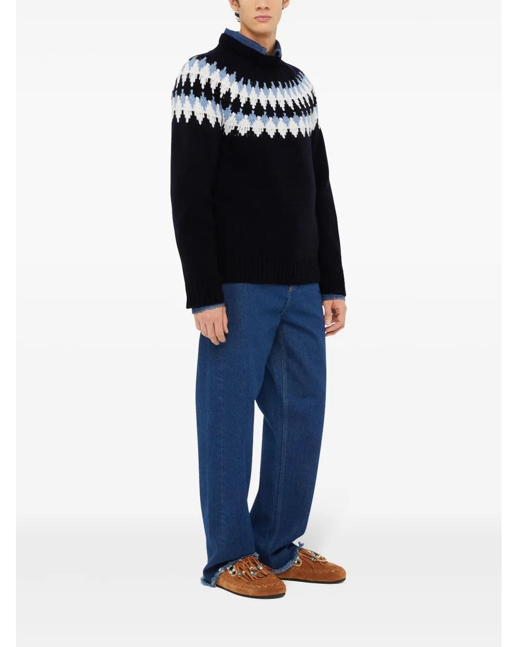 Alanui Black Fair Isle Intarsia-Knit Wool Sweater for men