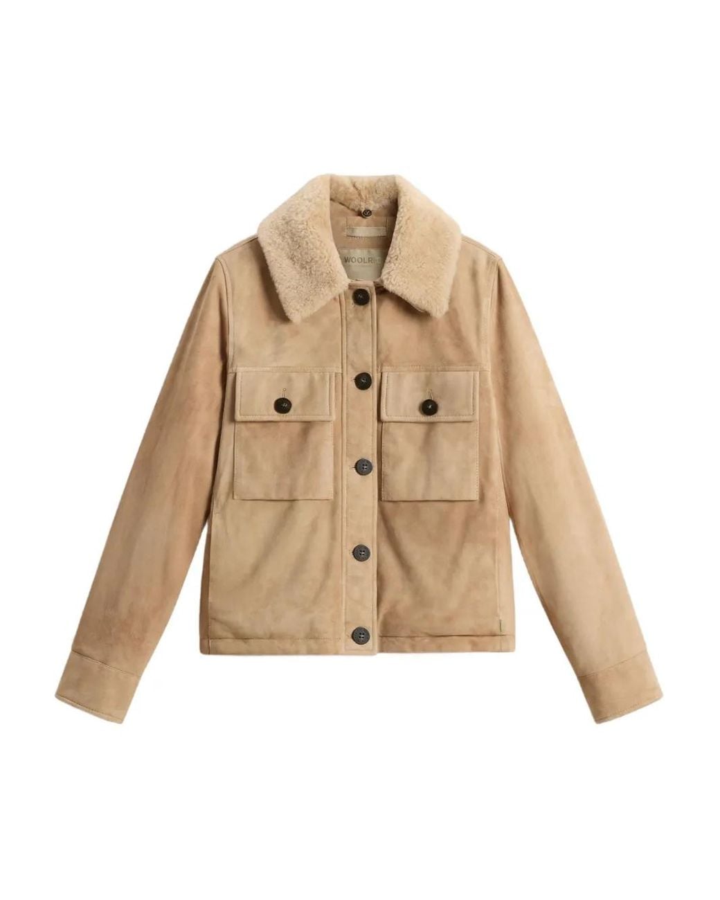Woolrich Natural Suede Shearling-Collar Jacket