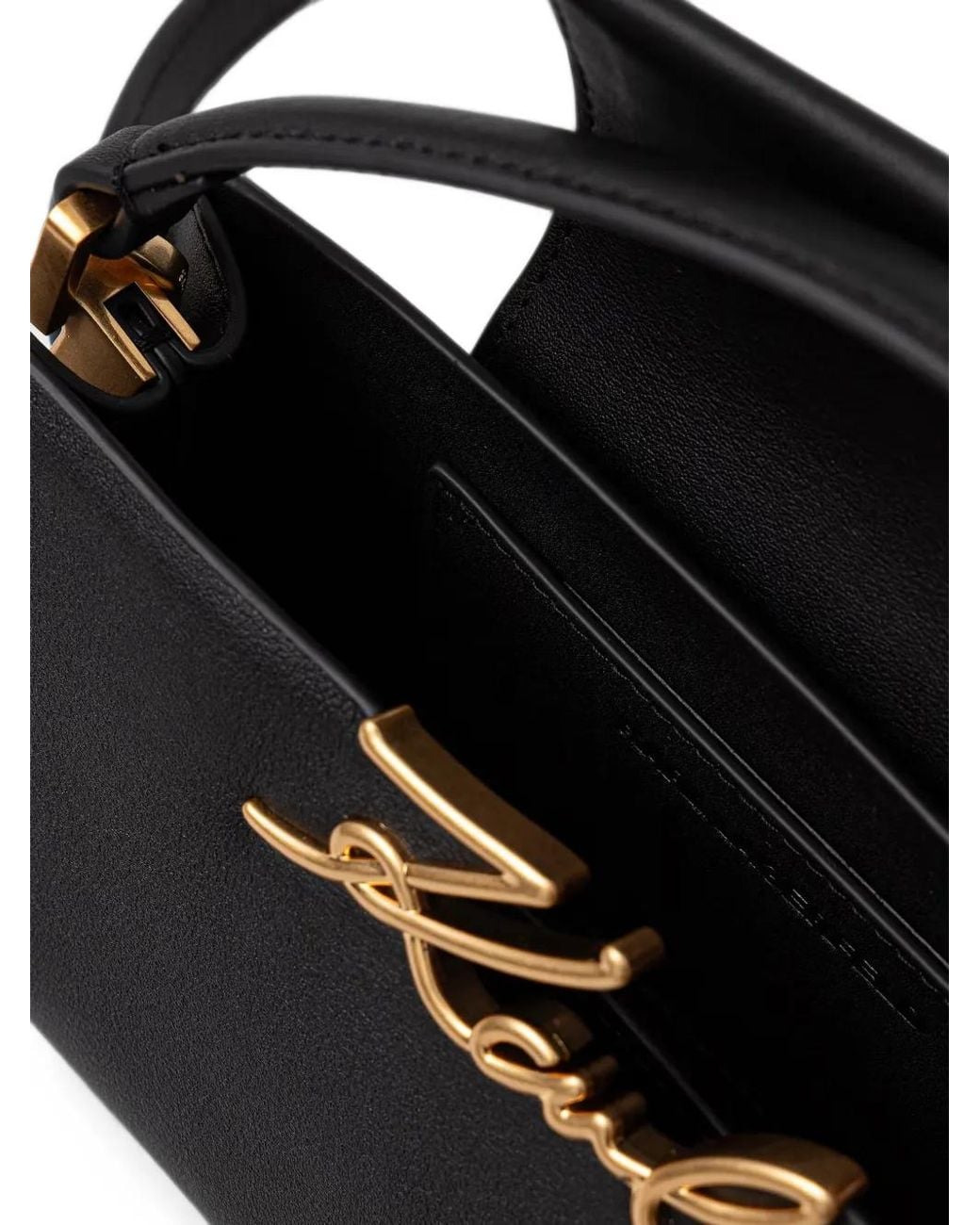 Karl Lagerfeld Black Logo-Plaque Leather Shoulder Bag