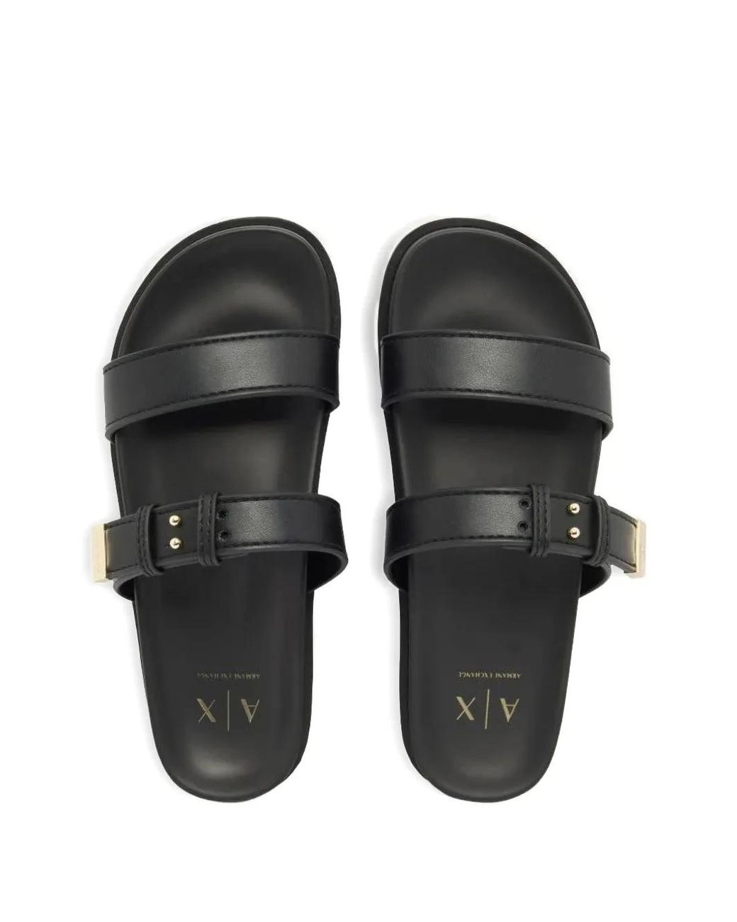 ARMANI EXCHANGE Black Two-Strap Buckled Sandals