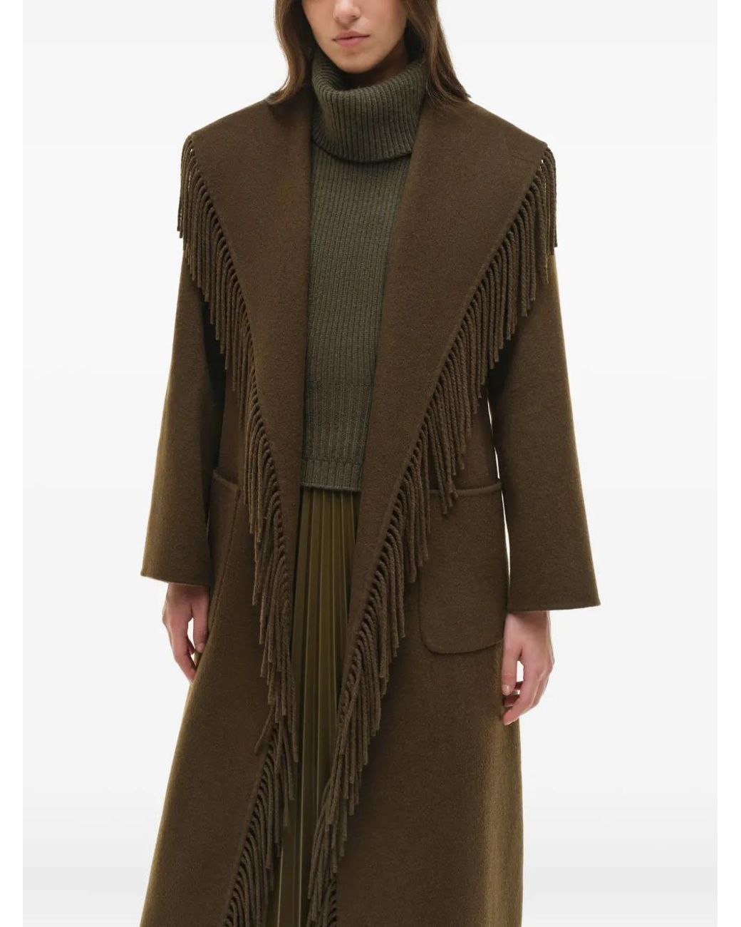 Jonathan Simkhai Green Carrie Fringe-Trimmed Belted Coat