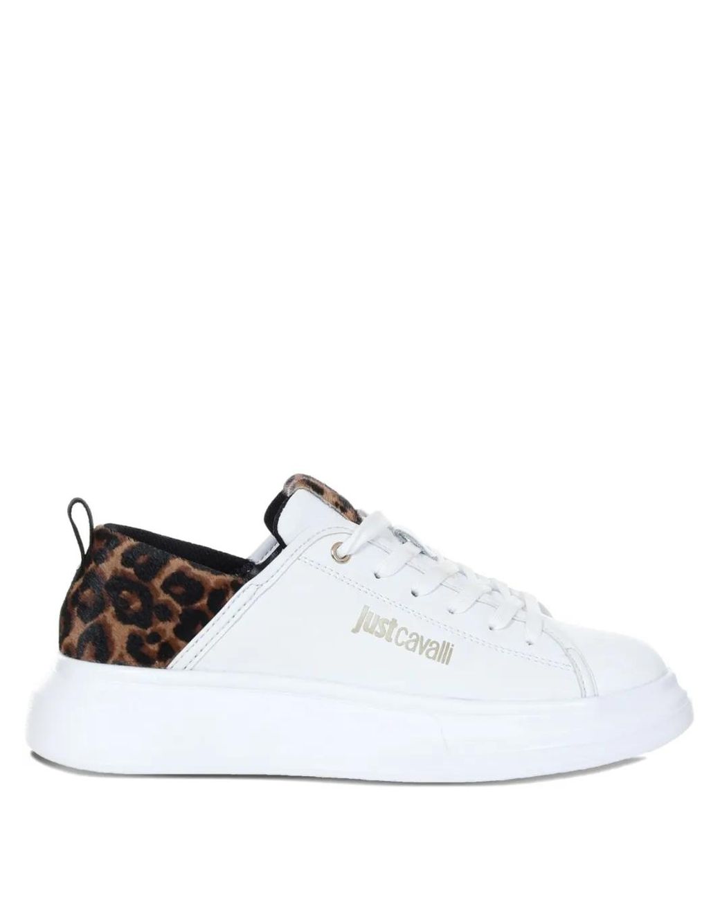 Just Cavalli White Leopard-Print Panel Sneakers