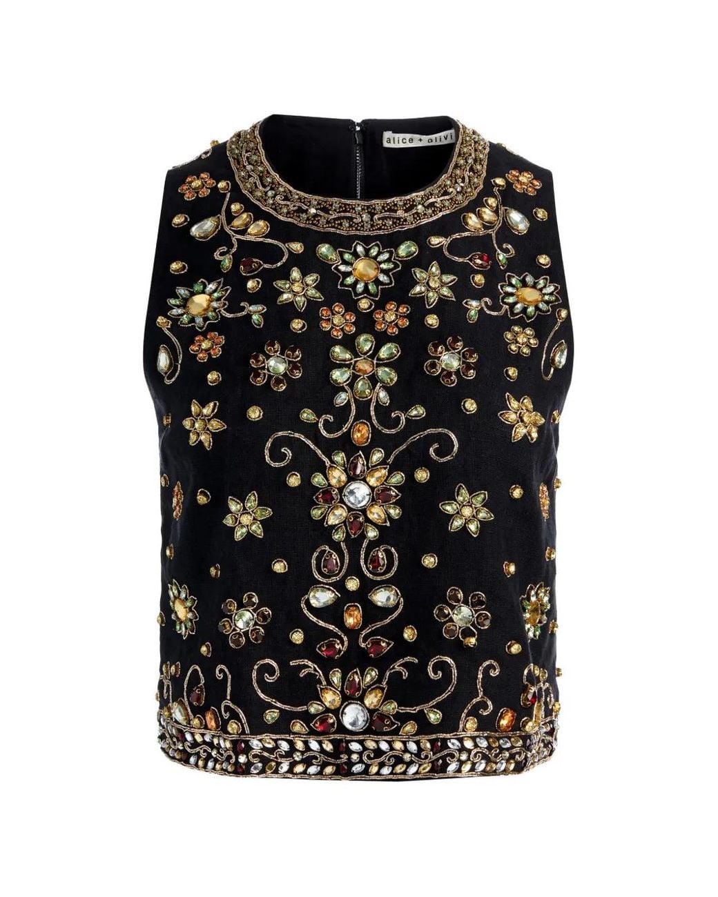 Alice + Olivia Black Amal Crystal-Embellished Tank Top