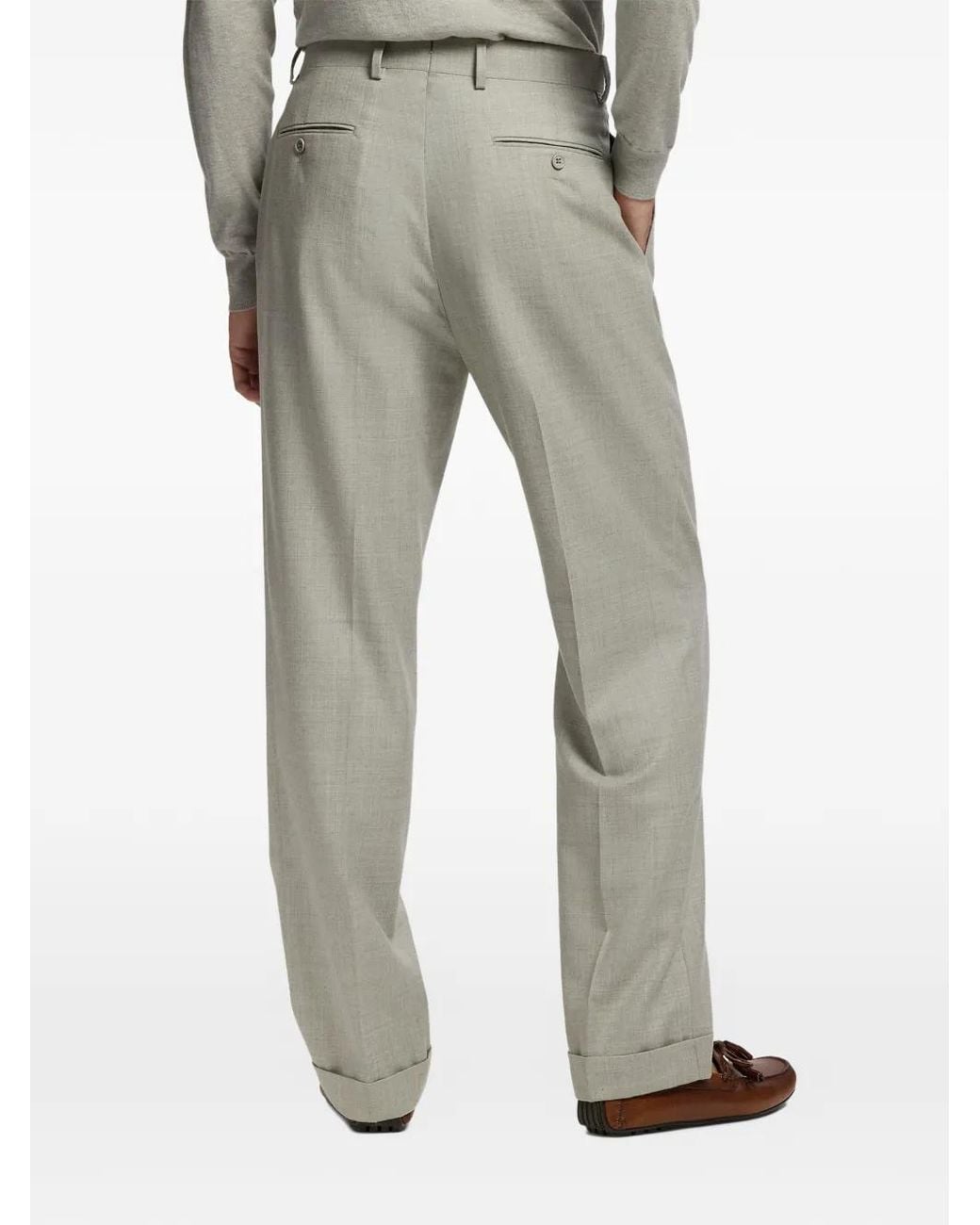 Ralph Lauren Gray Gregory Double-Pleated Wool Trousers for men
