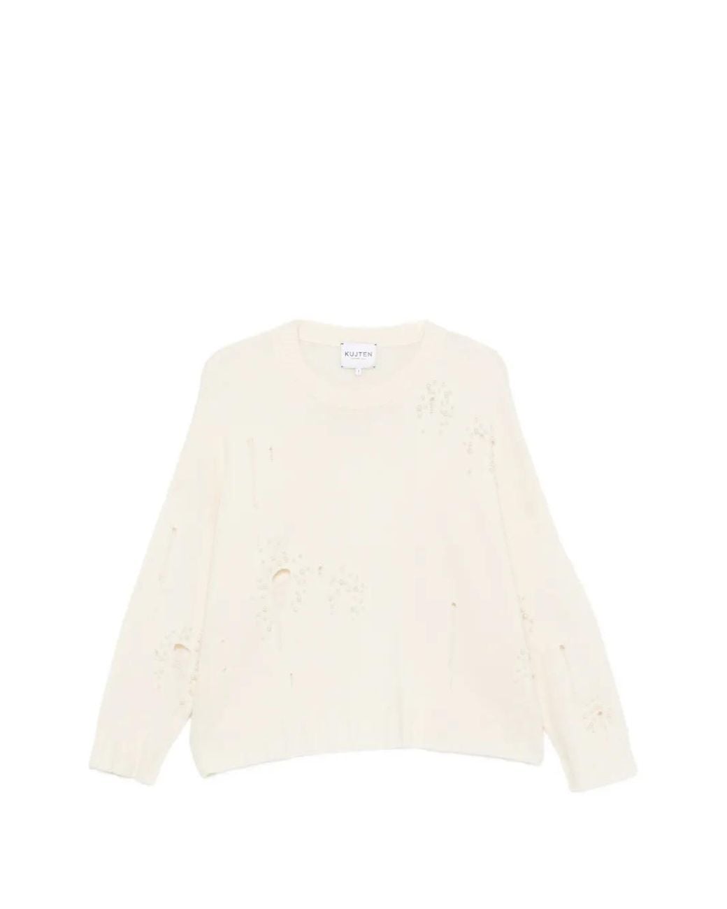 Kujten White Serafina Pearl-Embellished Distressed Sweater