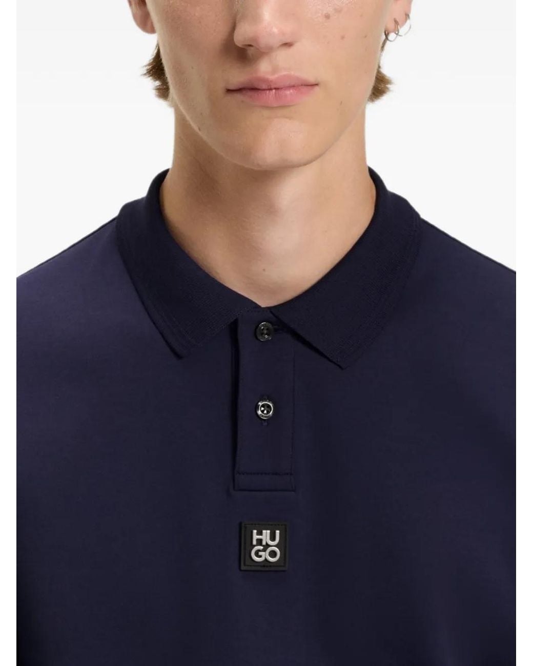 HUGO Blue Logo-Plaque Polo Shirt for men