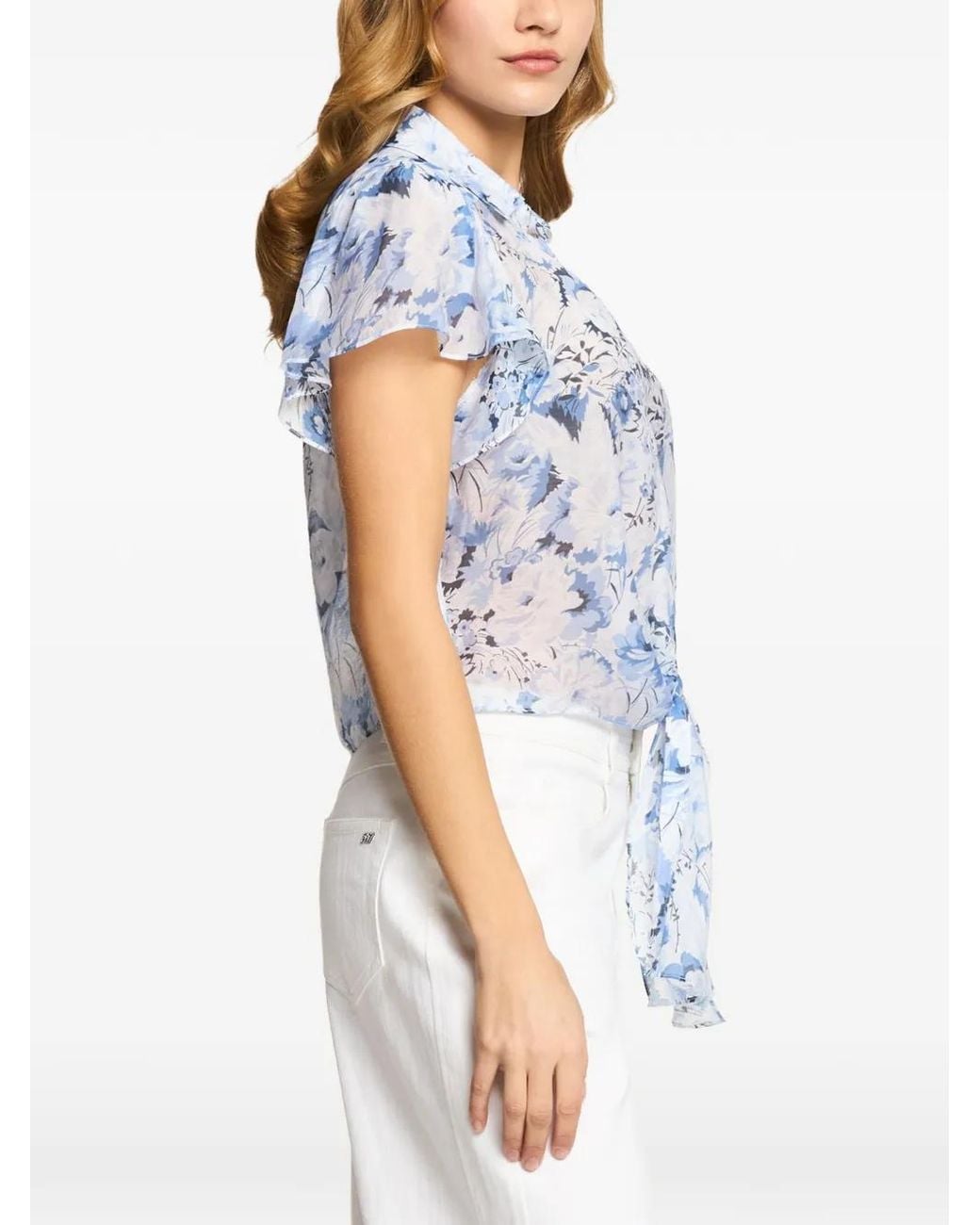 Cinq À Sept Blue Marianna Heirloom Petals Flutter-Sleeve Blouse