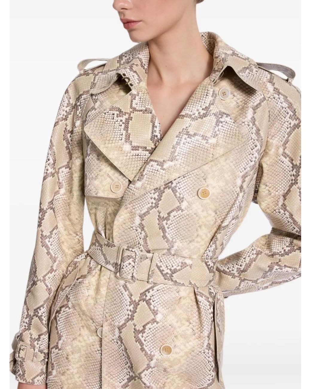 Elie Saab Natural Python-Print Double-Breasted Coat